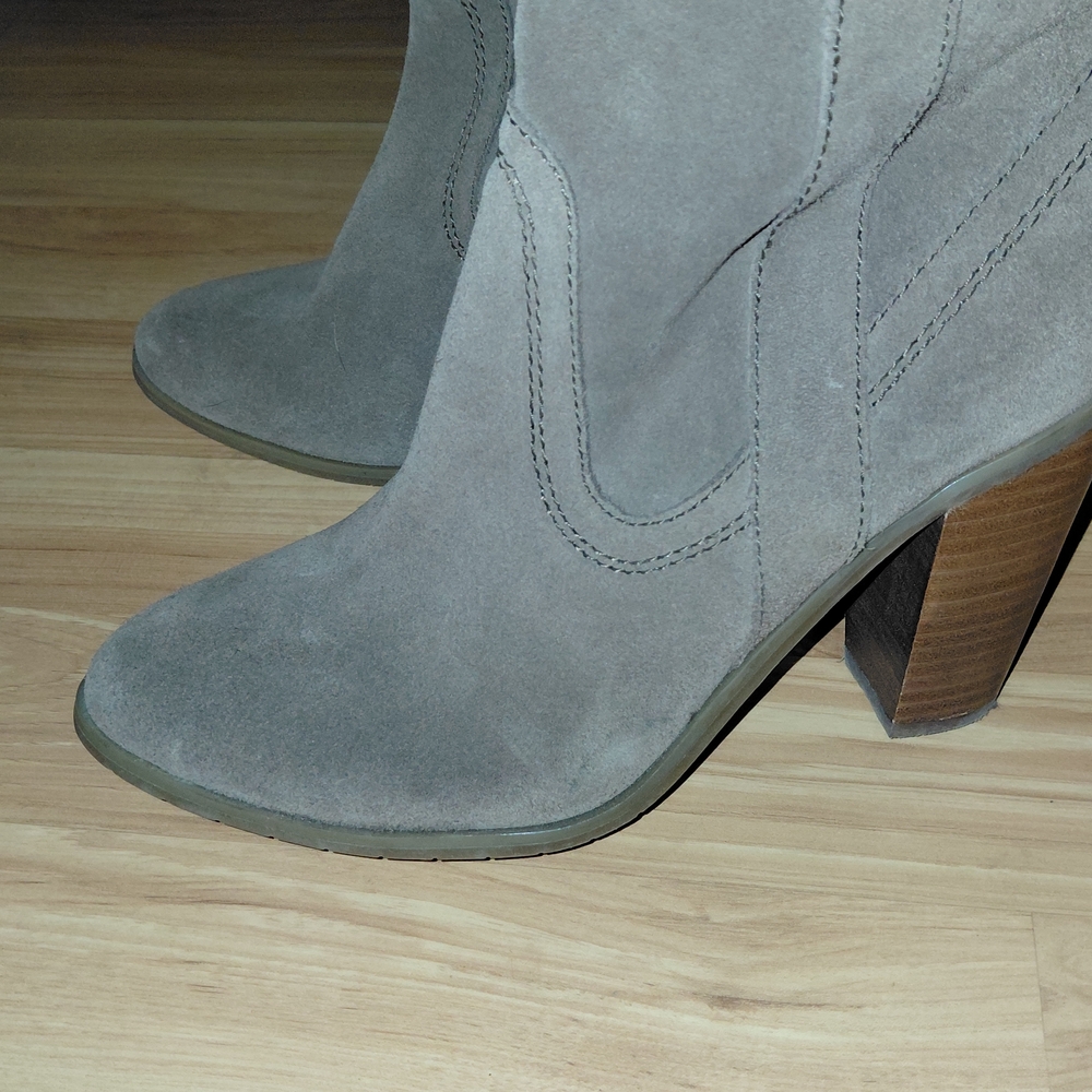 Kenneth Cole Taupe Suede Knee Boots with Block Heel - Picture 3 of 6